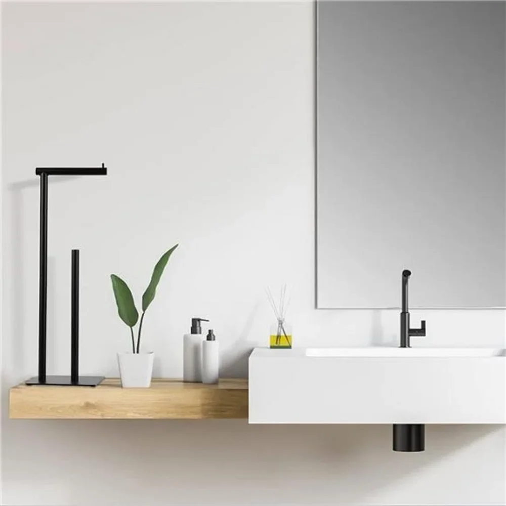 Black Toilet Paper Holder Stand, Bathroom Toilet Tissue Paper Roll Storage